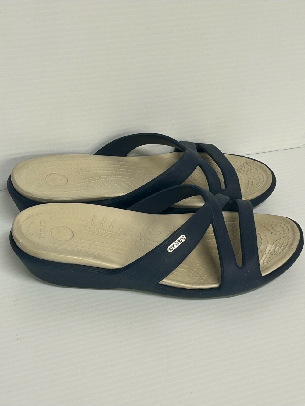 Crocs Patricia Blue Criss Cross Women's Size 9 Rubber Slide On Wedge Sandals
